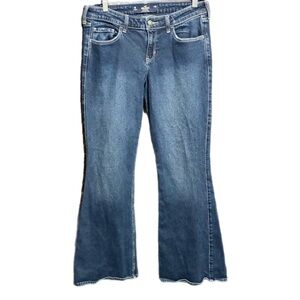 Y2K Hollister Jeans Low-Rise Flare Distressed Dark Wash Blue Sz 8/29X30” Stretch